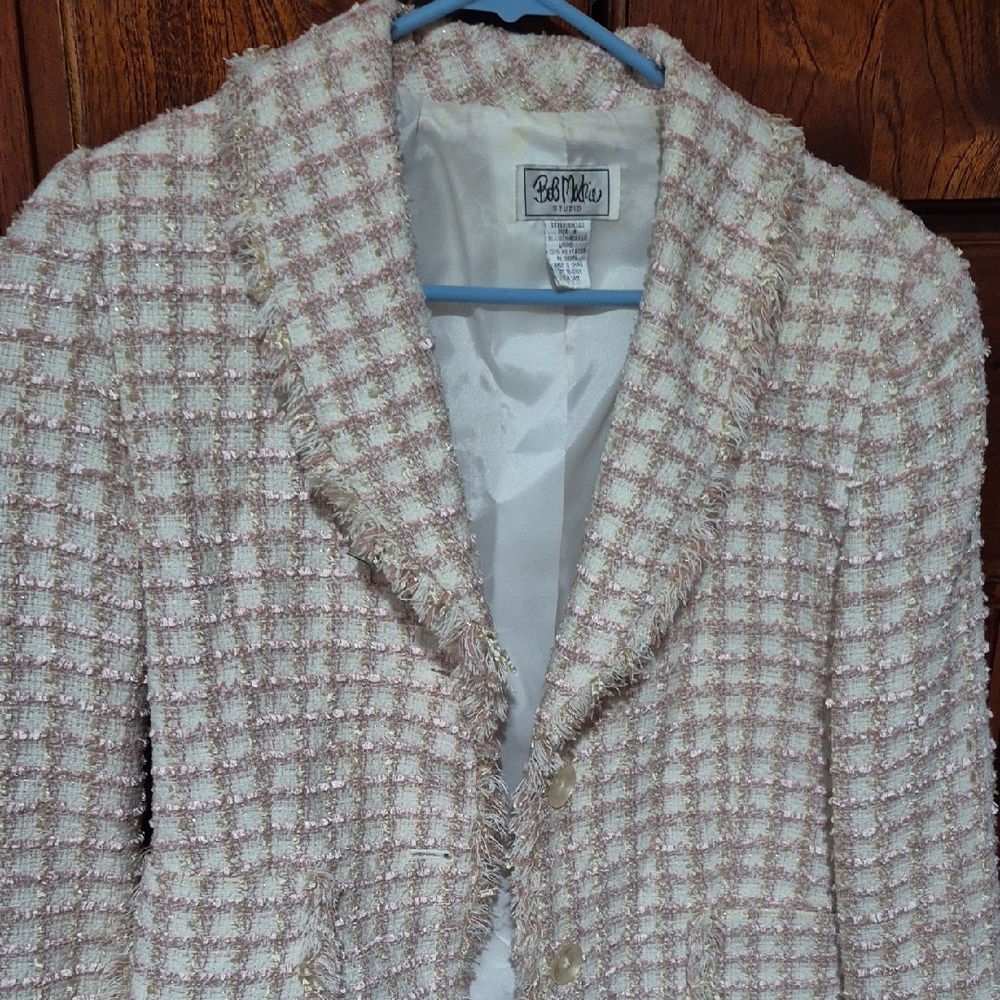 Bob Mackie Women's Pink and Cream Tweed Blazer